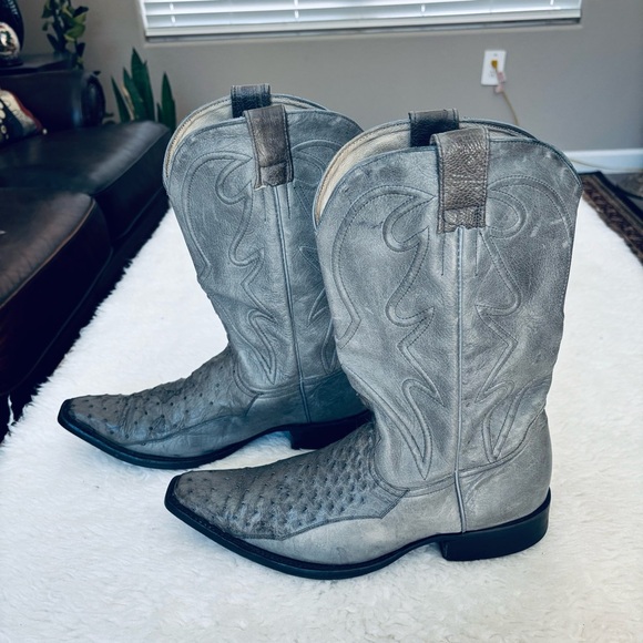 Minerva Genuine Ostrich Leather Gray Western Cowboys boots Size 8.5 - Picture 8 of 16